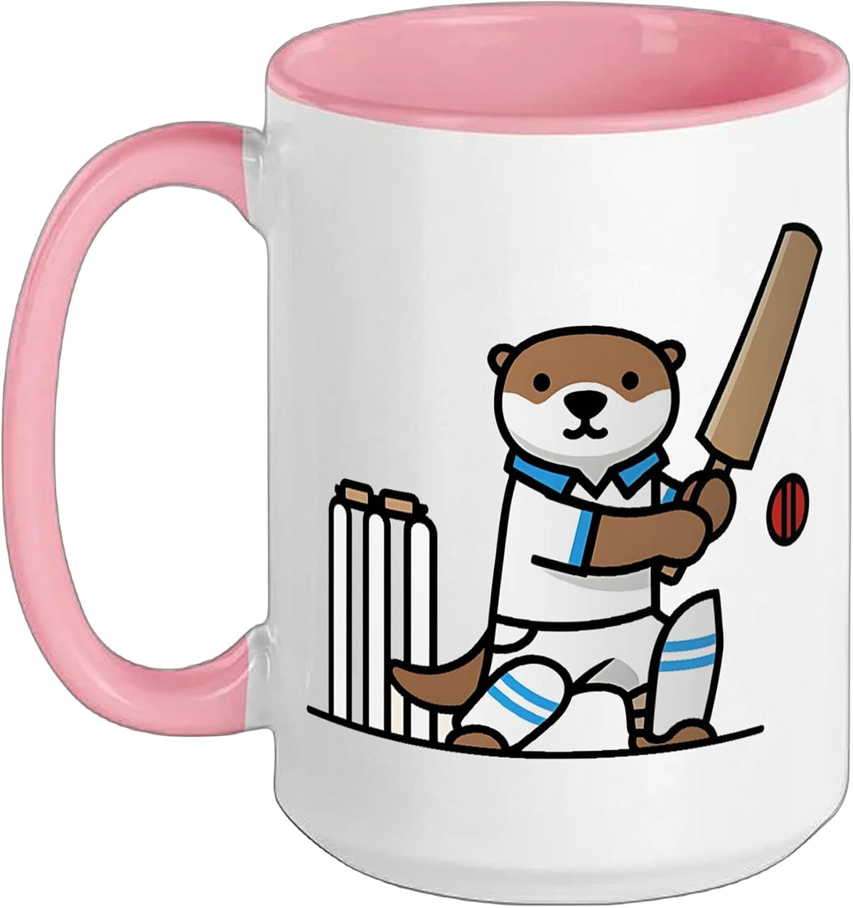 Cartoon Otter Playing Cricket Batsman Ceramic Mug
