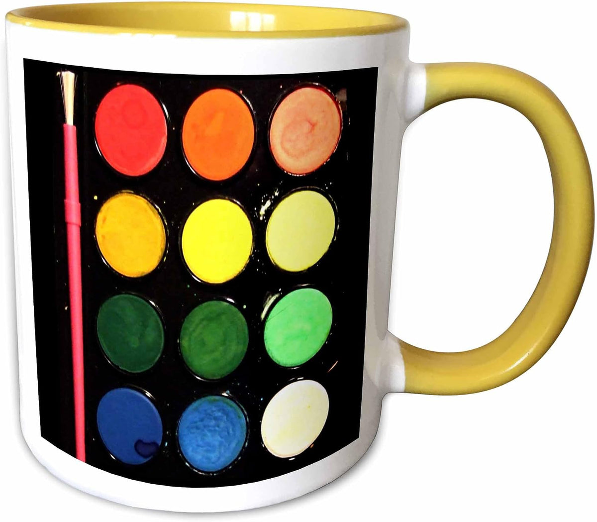 Colorful Paintbox With Pink Paintbrush Ceramic Mug