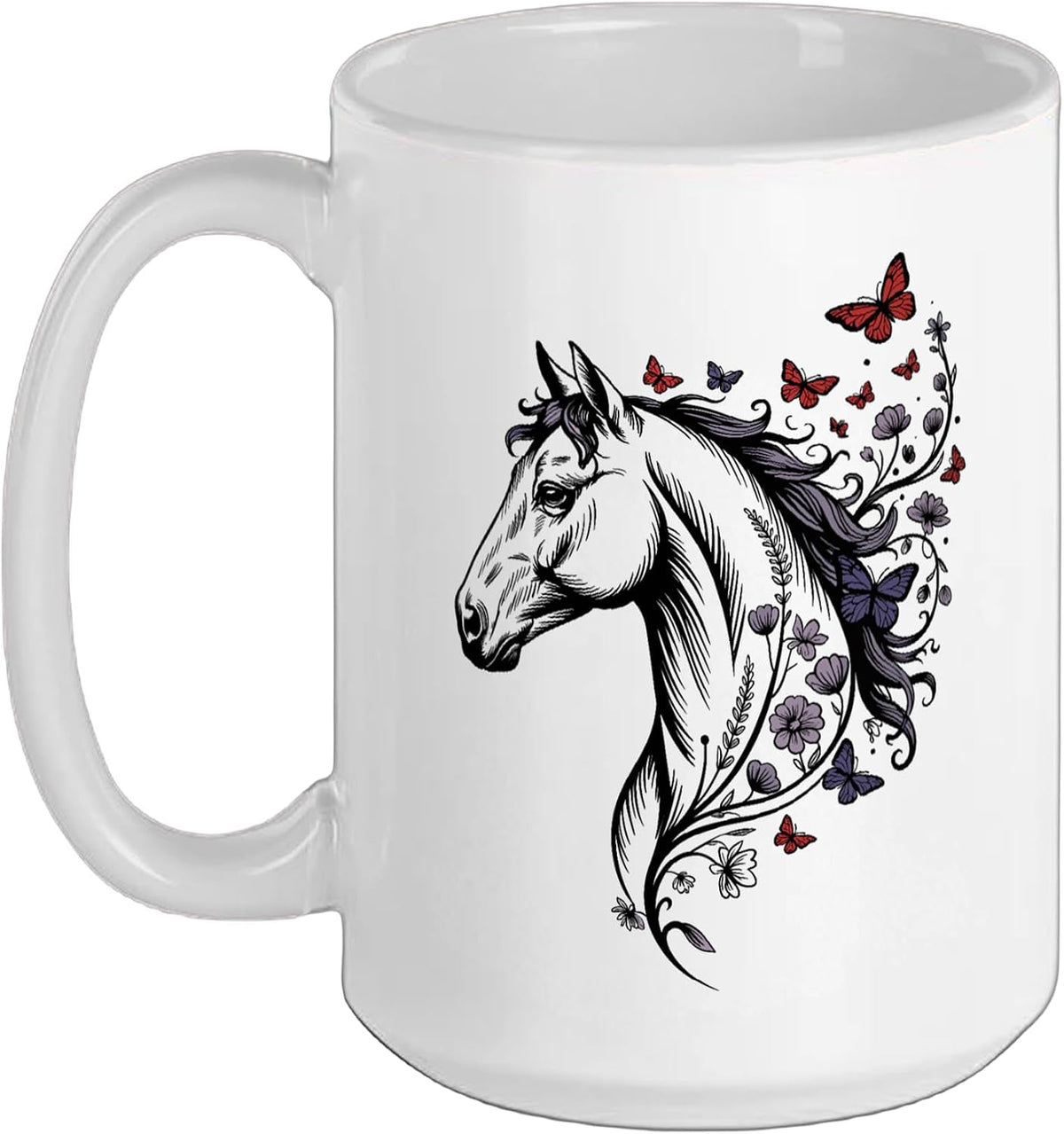 Horse Silhouette Butterfly Floral Women Equestrian Lover Ceramic Mug