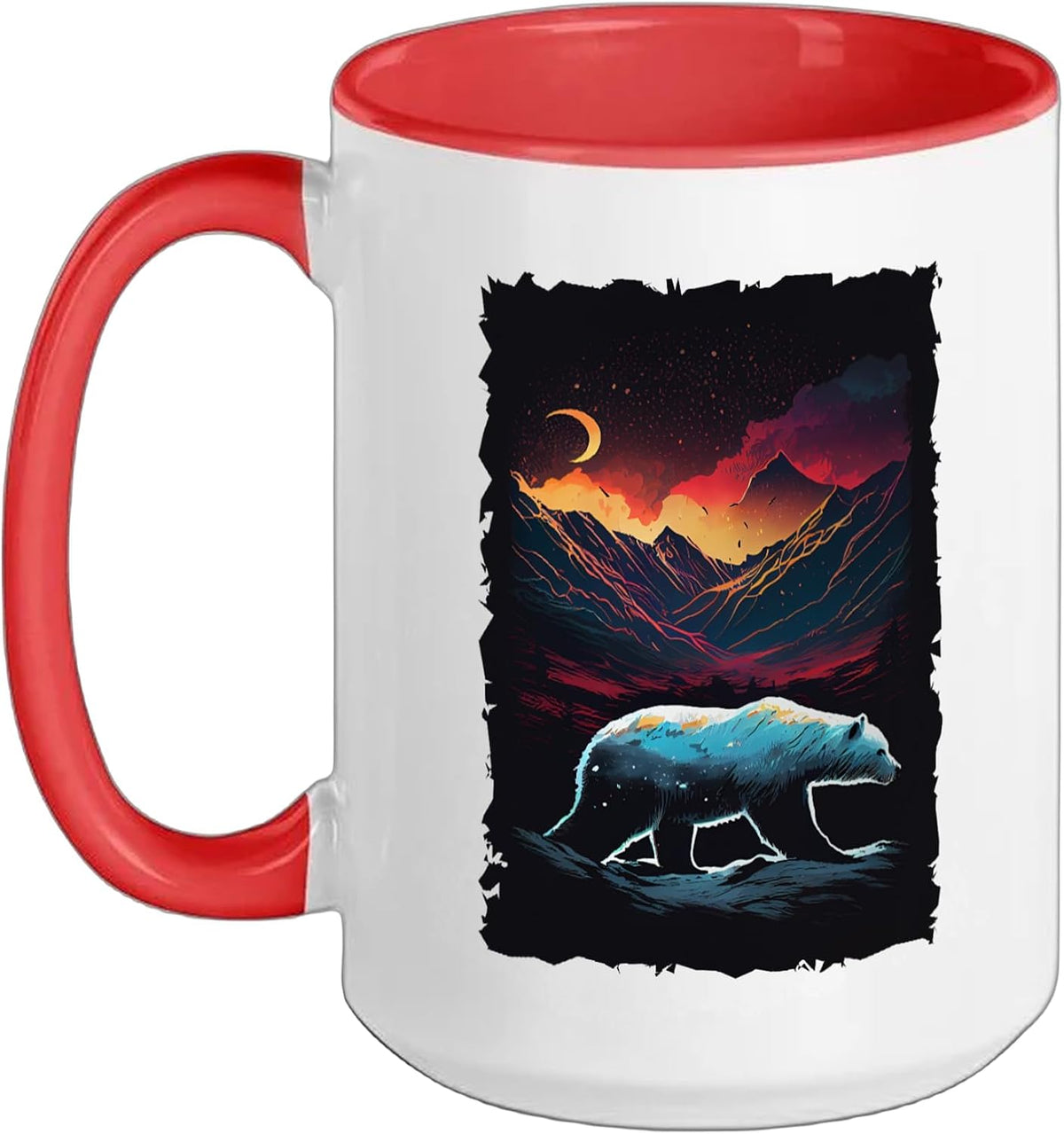 Vintage Polar Bear Silhouette With Mountain Sunset Retro Ceramic Mug