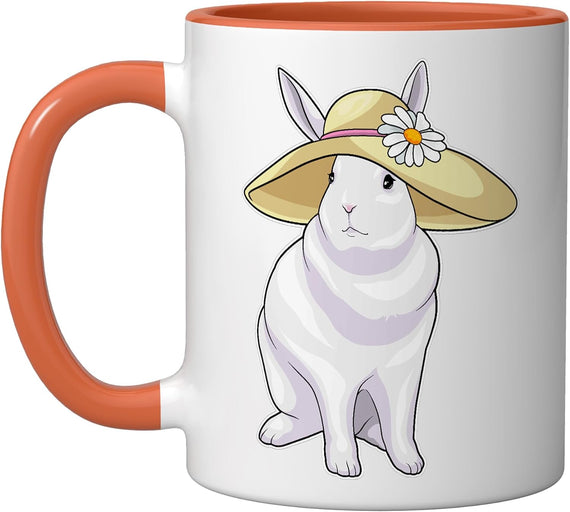 Rabbit Sun Hat Straw Daisy Cute Bunny Ceramic Mug