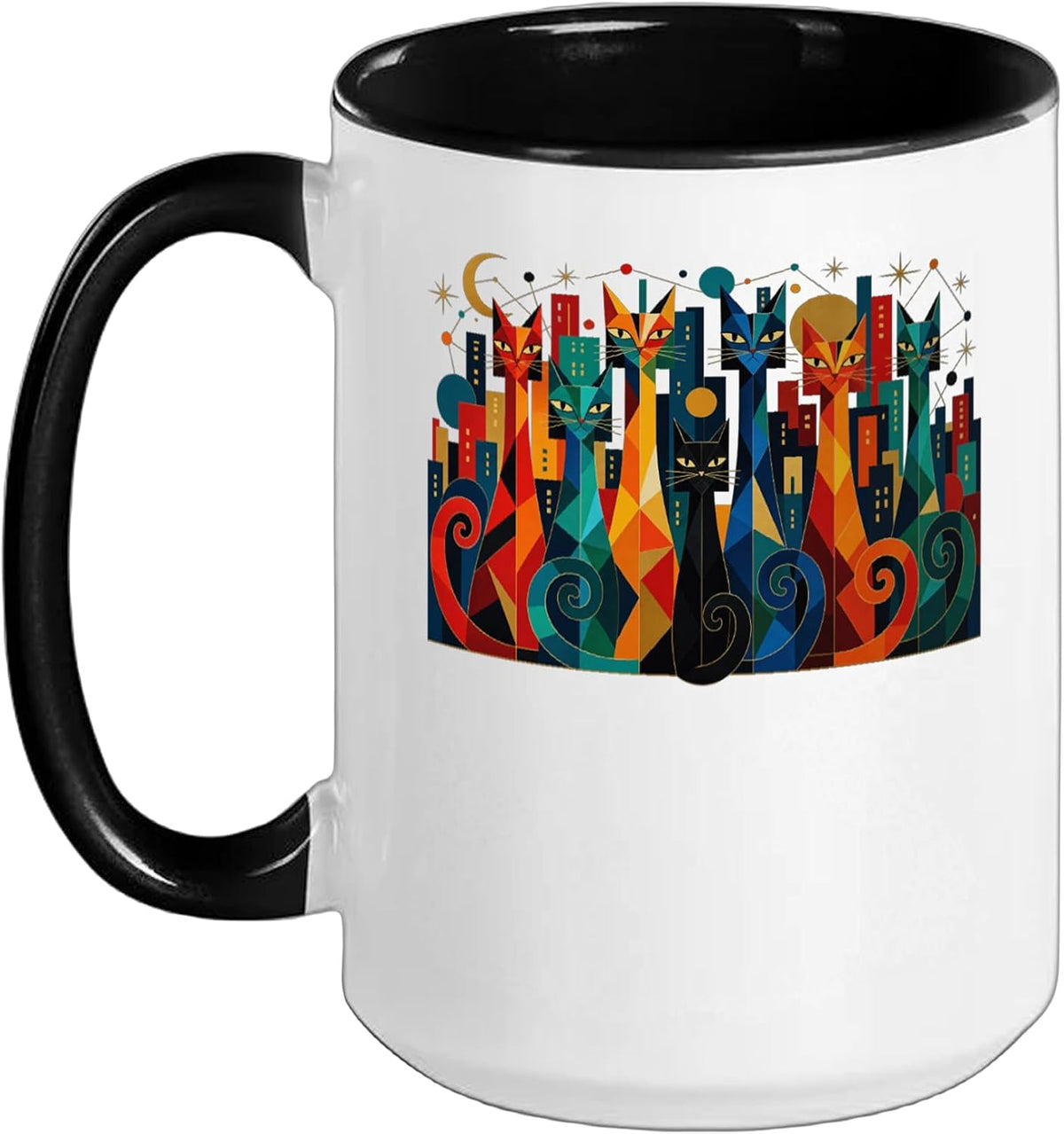 Colorful Mid Century Modern Cats Retro Cat Art Ceramic Mug