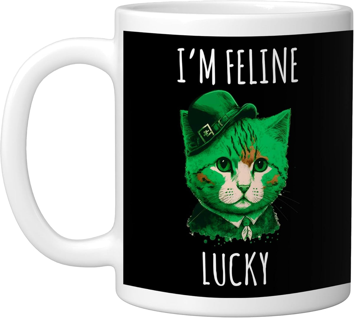 Irish Cat Leprechaun I'm Feline Lucky St Patricks Lovers Ceramic Mug