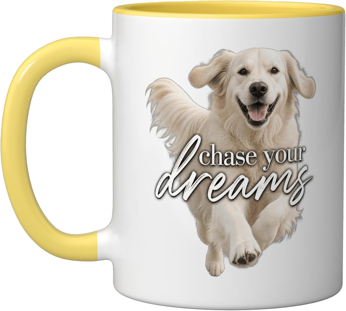 White English Cream Golden Retriever Chase Your Dreams Ceramic Mug
