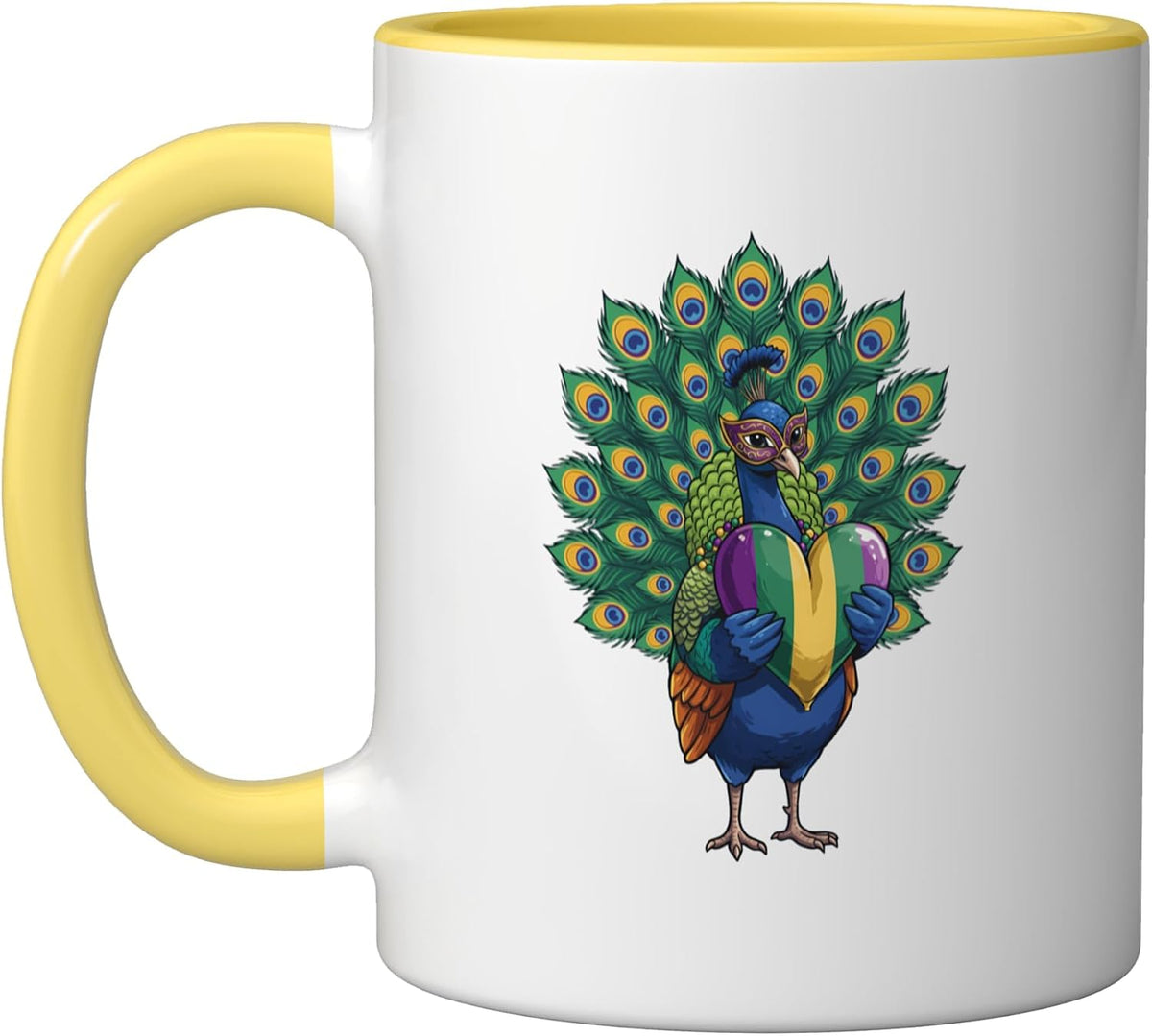 Mardi Gras Peacock With Mask Holding Heart Ceramic Mug