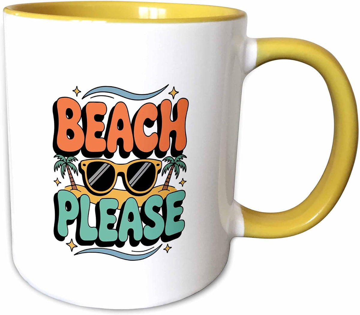 Beach Please Decor Text, Sunglasses, Palms Ceramic Mug