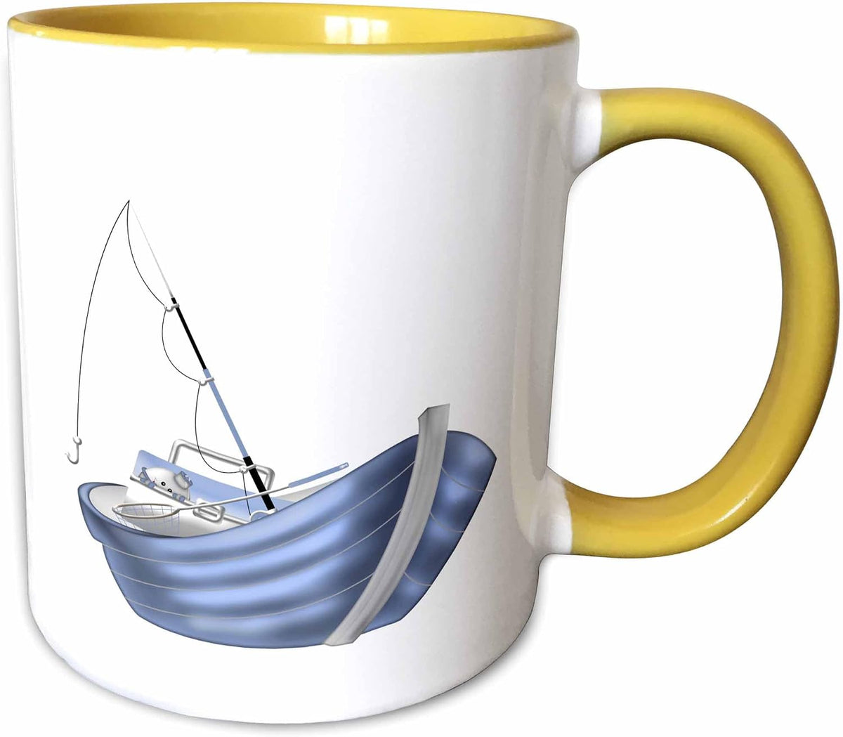 Blue Fishing Boat With Pole Art Ceramic Mug