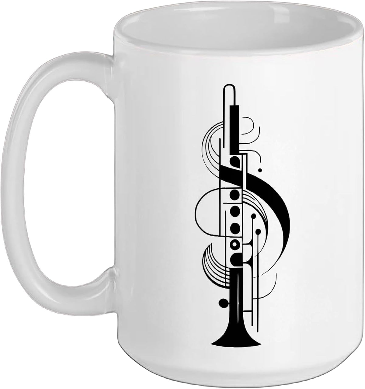 Clarinet Silhouette - Modern Geometric Woodwind Ceramic Mug