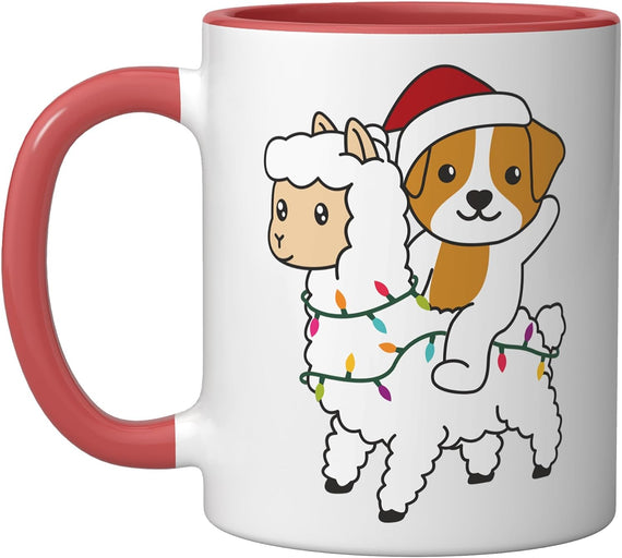 Dog And Llama Christmas Ceramic Mug