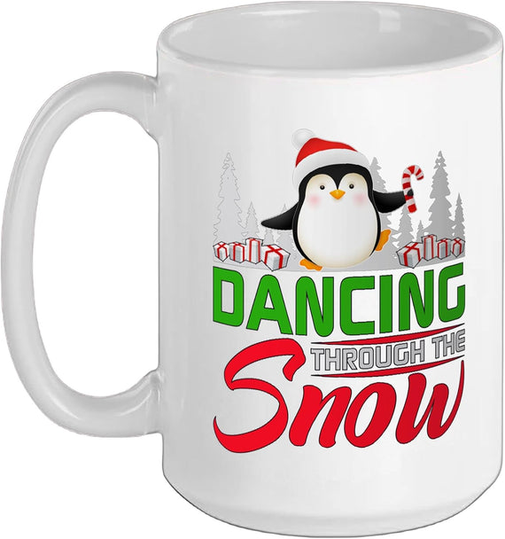 Cute Penguin Dancing in Snow Christmas Ceramic Mug