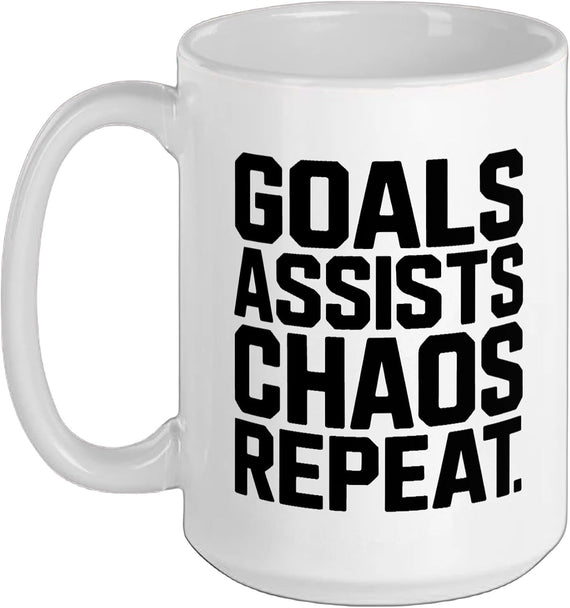 Youth Soccer Coach Goals Assists Chaos Repeat Funny Ceramic Mug