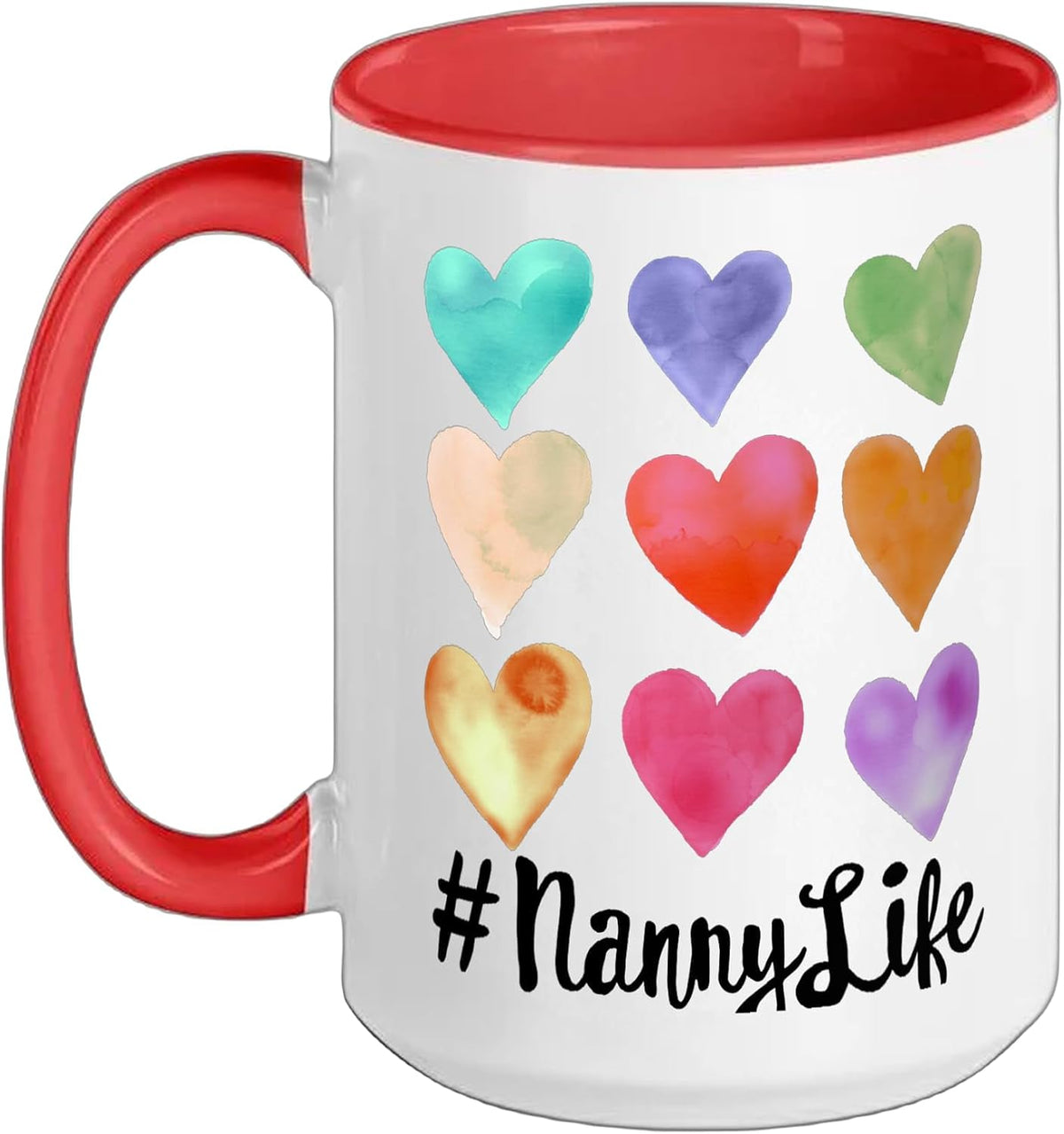Nanny Life Watercolor Hearts Hashtag Ceramic Mug