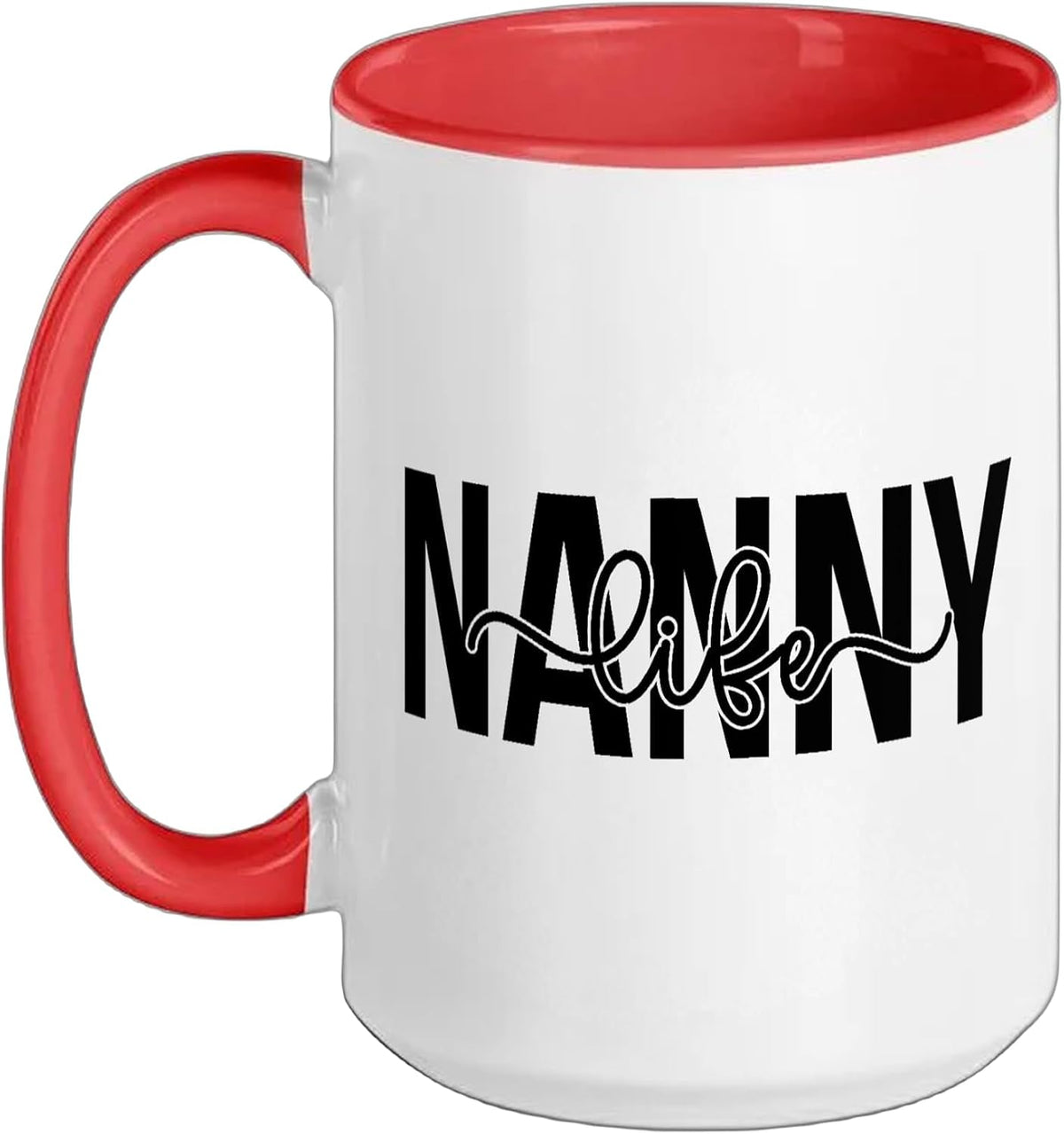 Nanny Life Hearts Black Script Lettering Ceramic Mug