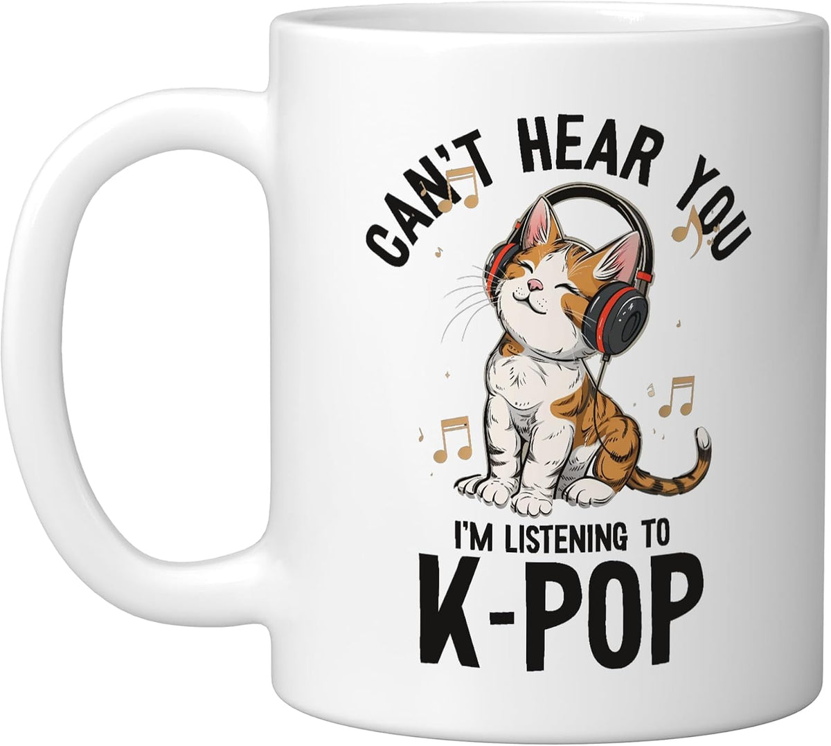 K-Pop Cute Kawaii Cat Funny Korean Pop Music, White Ceramic Mug