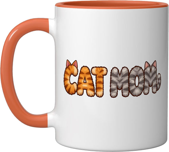 Cat Mom Fluffy Tabby Fur Letters With Cat Ears Christmas Ceramic Mug