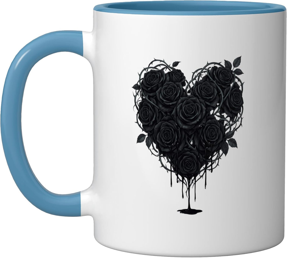Thorny Black Rose Heart Dripping Ink Ceramic Mug