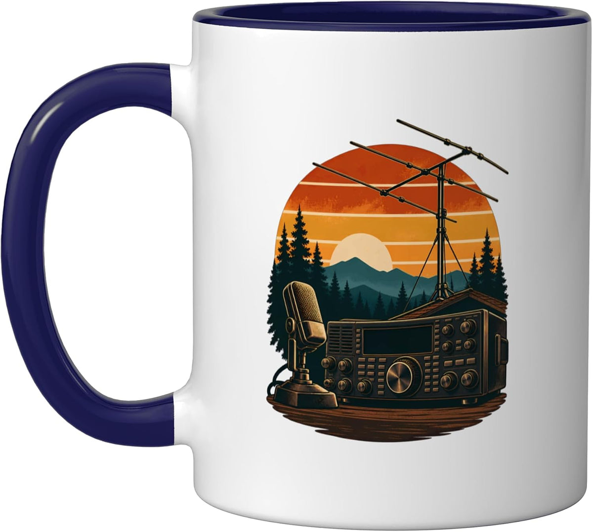 Retro Sunset Ham Radio Transceiver Antenna Station Ceramic Mug