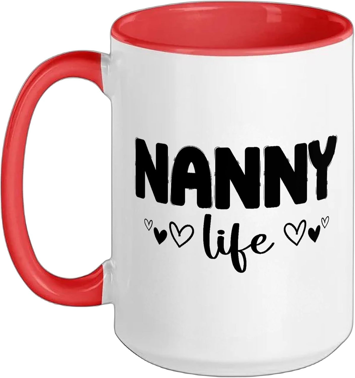 Nanny Life Script Hearts Black Lettering Ceramic Mug