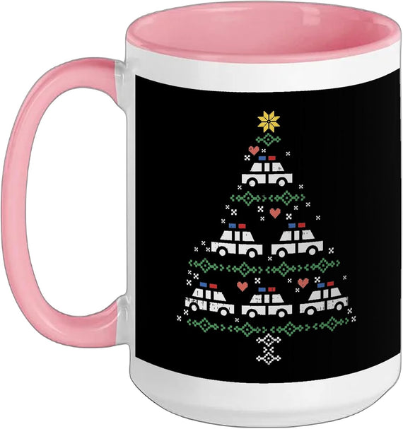 Christmas Police Shirt Policeman Car Tree Blue Line Ceramic Mug