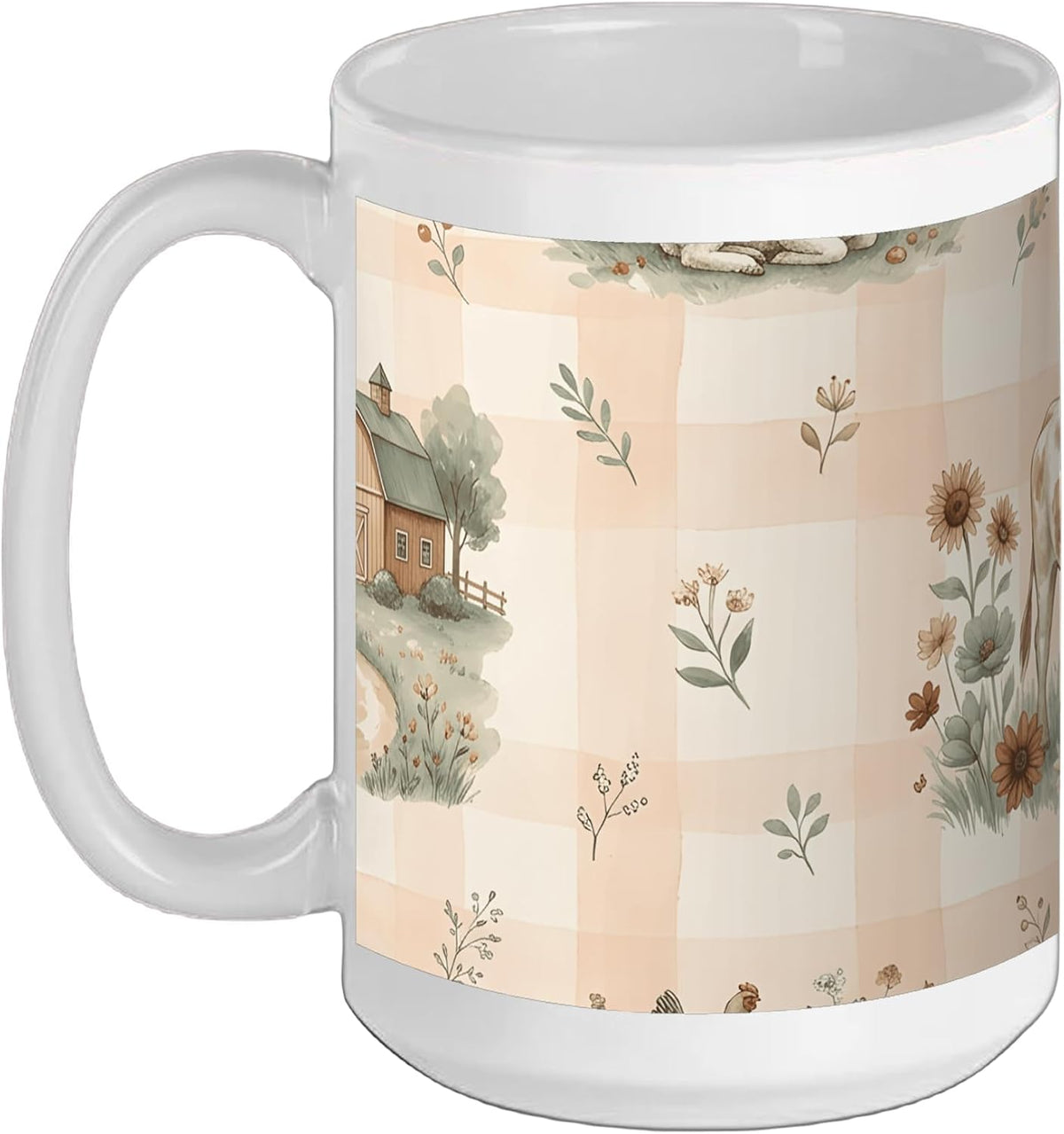 Farmhouse Barn Flowers Gingham Watercolor Ceramic Mug
