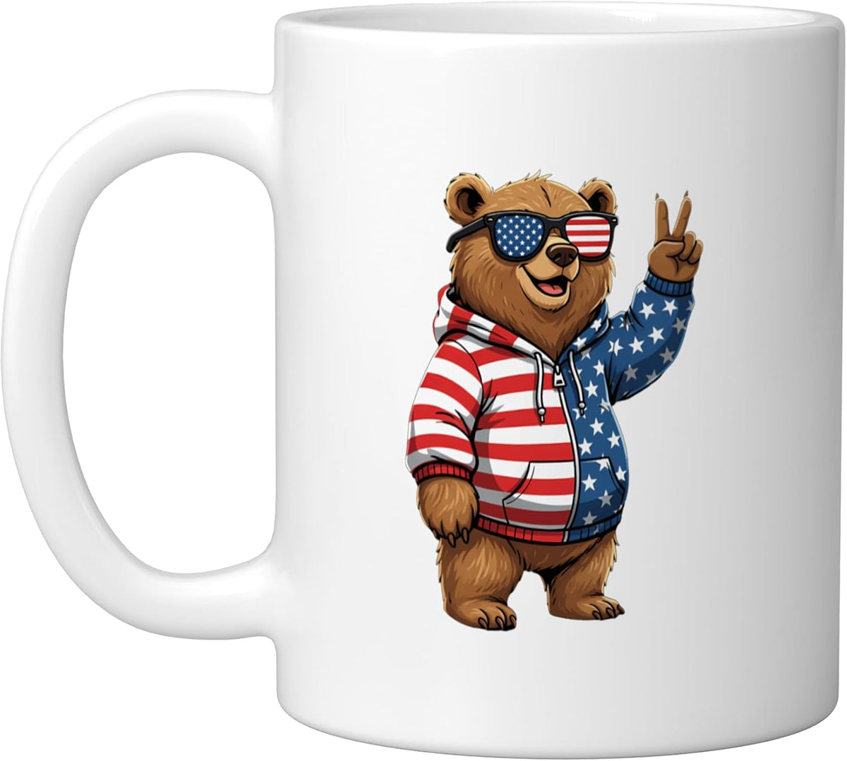 Patriotic Bear American Flag Hoodie Peace Ceramic Mug