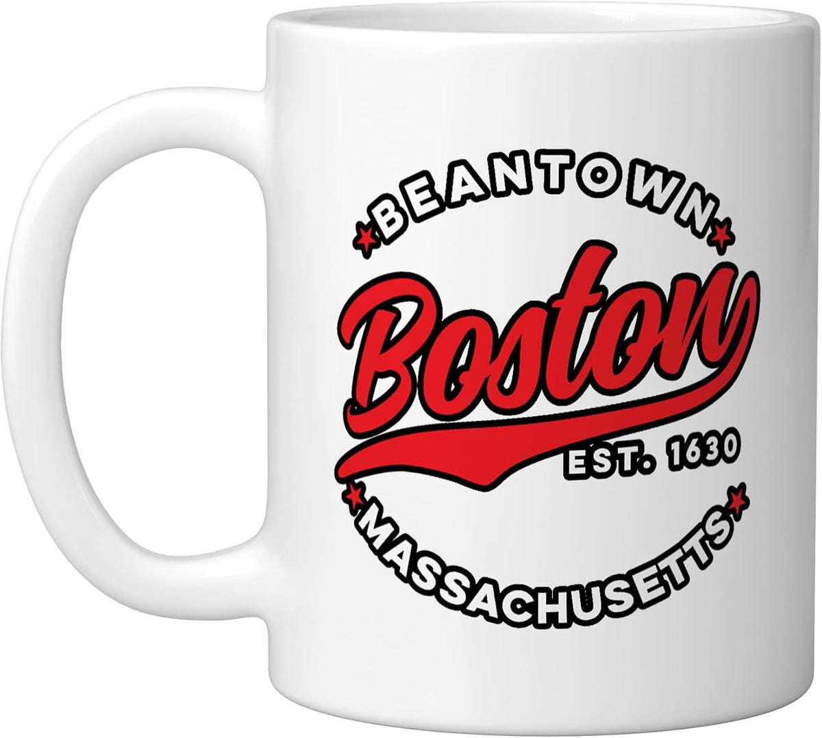 Vintage Boston Beantown Massachusetts Red Text Ceramic Mug