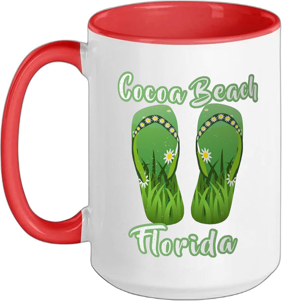 Cocoa Beach Florida Coastal Nautical Meadow Daisy Flip Ceramic Mug