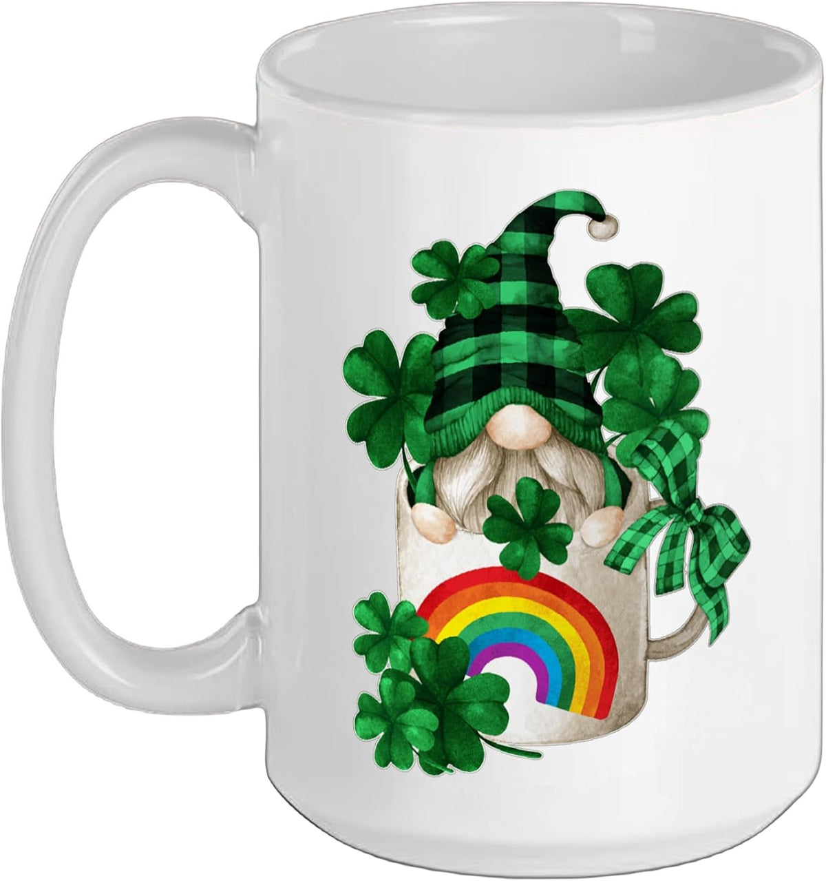 Cute Green Shamrock With Coffee Gnome For St. Paddys Day Ceramic Mug
