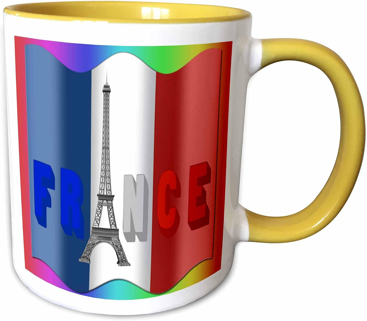 French Flag Eiffel Tower And 3d France Font Ceramic Mug