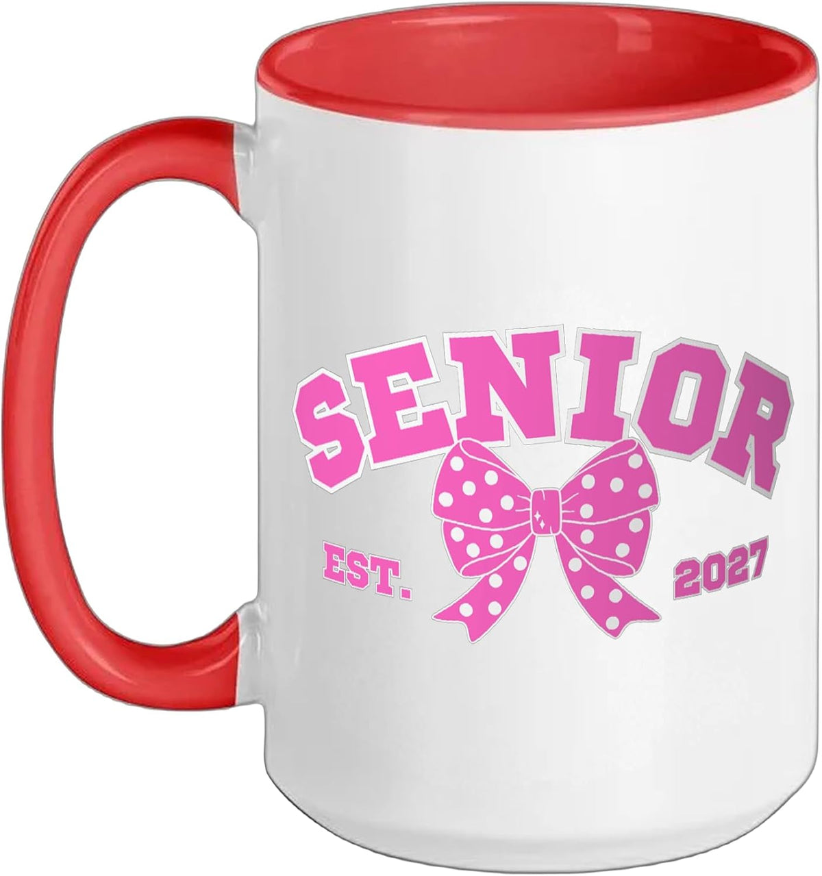 Senior 2027 Coquette Bow Varsity Graduation Ceramic Mug