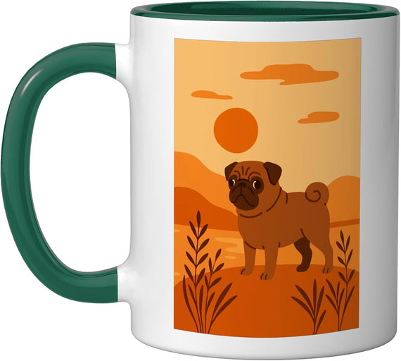 Pug Minimalist Boho Art Dog Autumn Dark Ceramic Mug