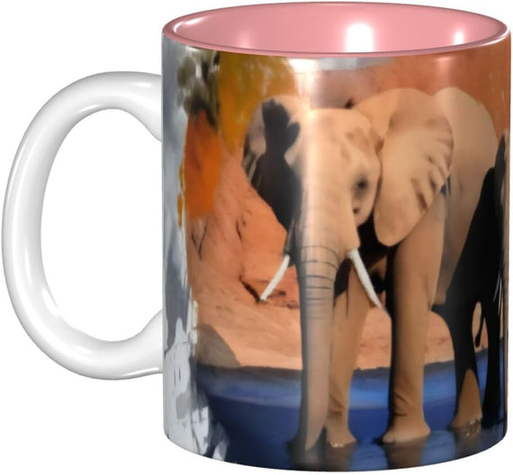 Elephants Art, Classic Ceramic Inner Color Mugs, Cute Tea Ceramic Mug