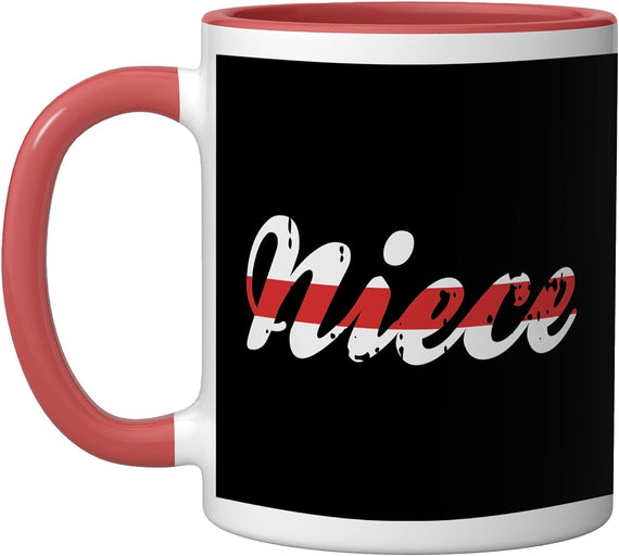 Thin Red Line Firefighter Niece Script Word Ceramic Mug