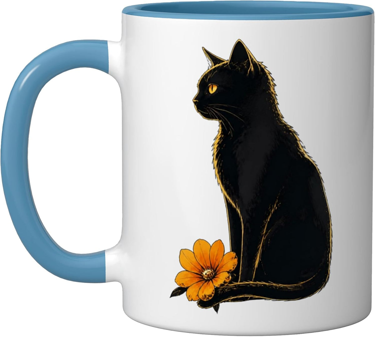 Black Cat Silhouette Orange Flower Elegant Art Ceramic Mug
