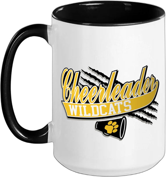 Wildcats Cheerleading Yellow Wildcat Cheer Megaphone Pom Ceramic Mug
