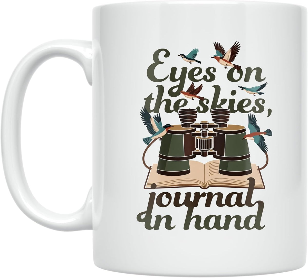 Birdwatching Hobby Mug - Eyes On The Skies Design - Ceramic Mug