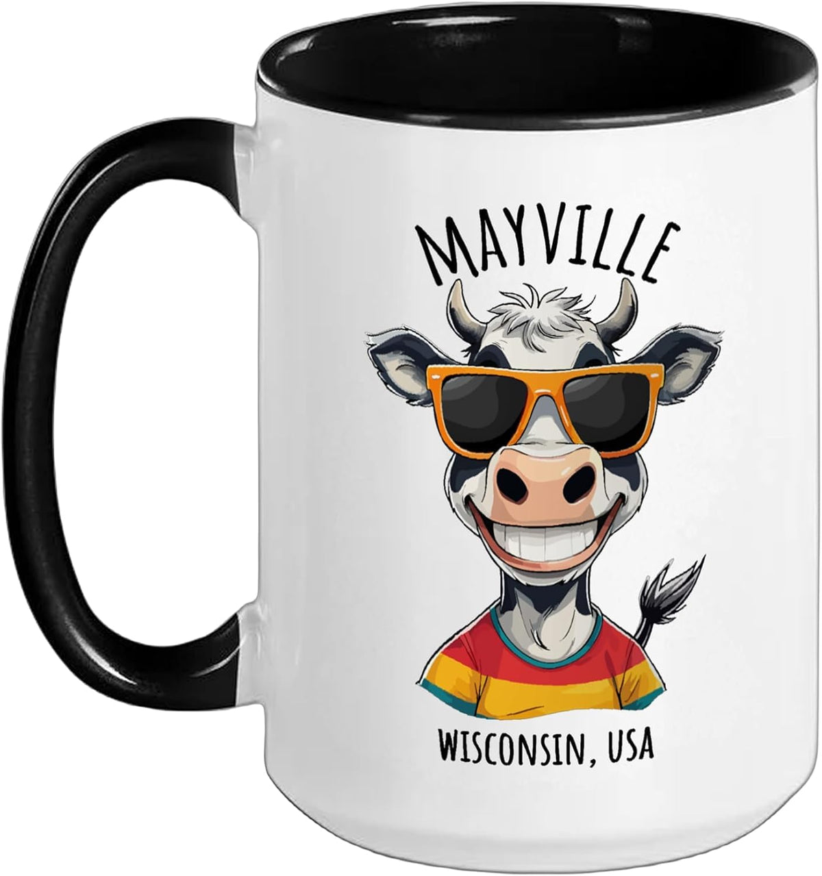 Mayville Wi Usa Funny Cow Cartoon Design Ceramic Mug