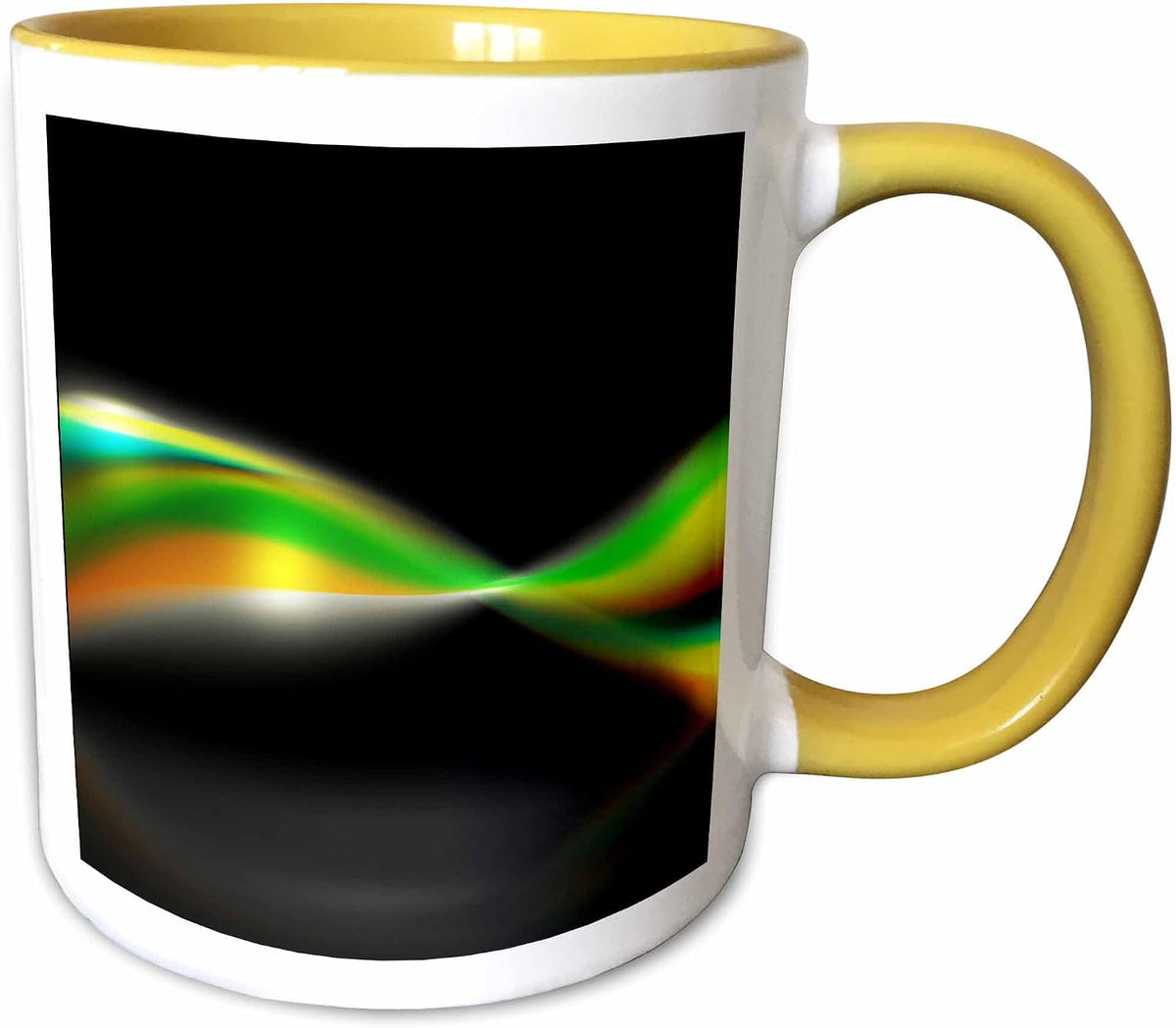 Black, Shimmering, Green, Yellow, White Ceramic Mug