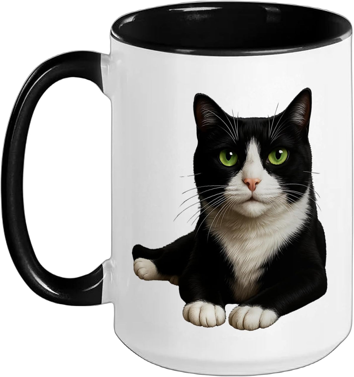 Tuxedo Cat With Green Eyes Artwork Ceramic Mug