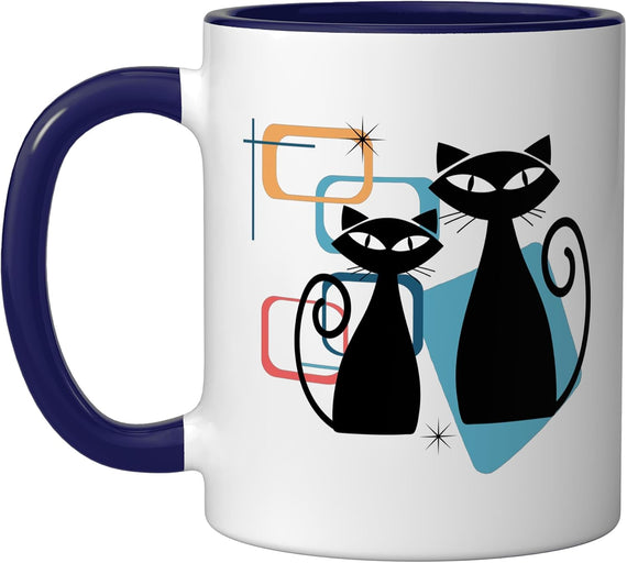 Retro Atomic Age Mid-Century Twin Cat Vintage Modern Ceramic Mug