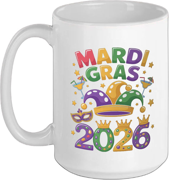 Mardi Gras 2026 Carnival Celebration Design Ceramic Mug