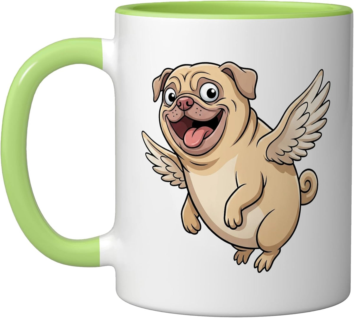 Quirky Cartoon Pug Angel With Wings Design Ceramic Mug