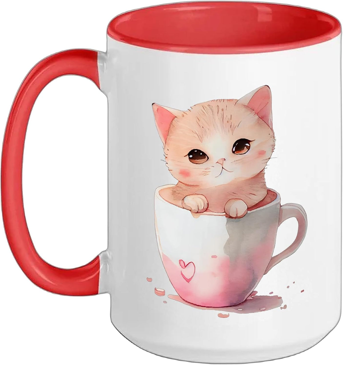 Adorable Kawaii Kitten In Teacup Watercolor Cat Lover Ceramic Mug
