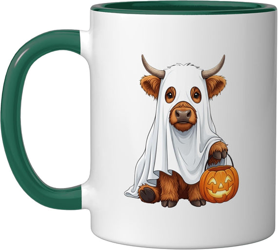 Halloween Highland Cow Costume Pumpkin Spooky Season Ceramic Mug