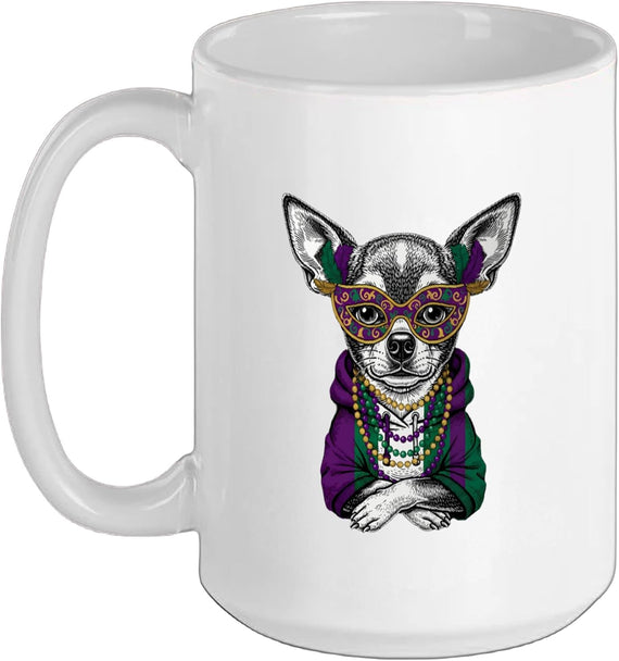 Mardi Gras Chihuahua In Mask And Beads Ceramic Mug