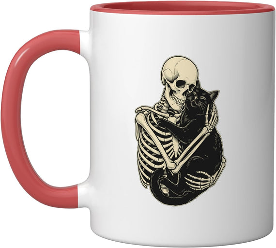 Skeleton Holding Cat Halloween Costume Spooky Season Ceramic Mug
