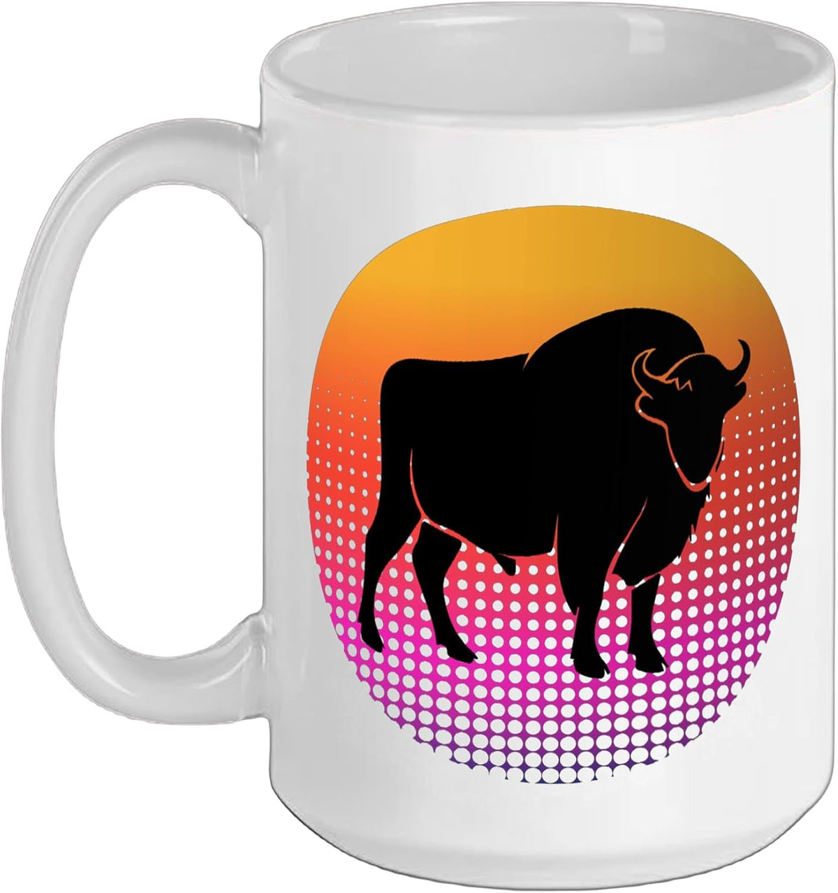 Retro Sunset Buffalo Bull Silhouette Ceramic Mug