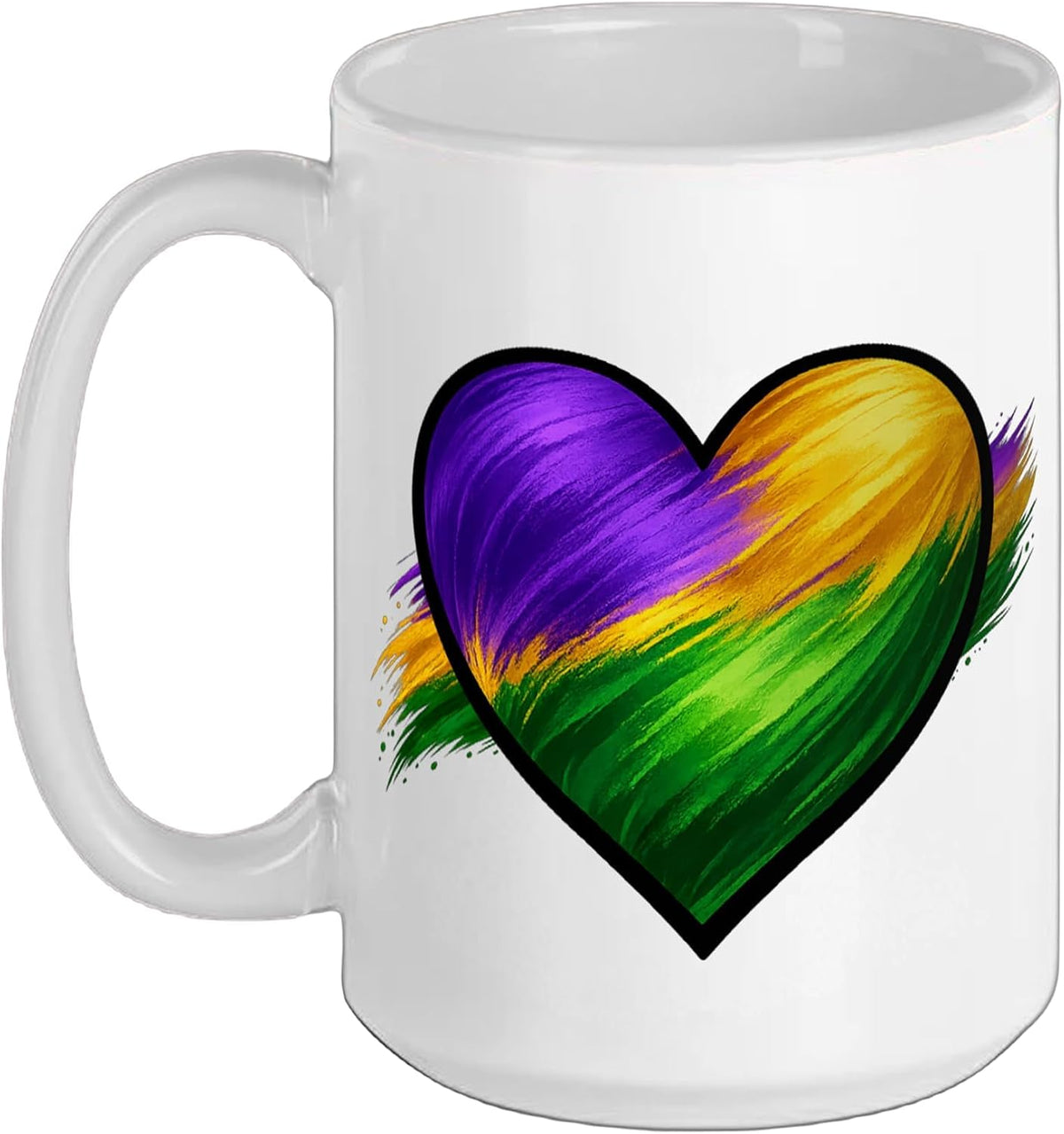 Mardi Gras Heart Shirt Purple Green Gold Paint Stroke Ceramic Mug