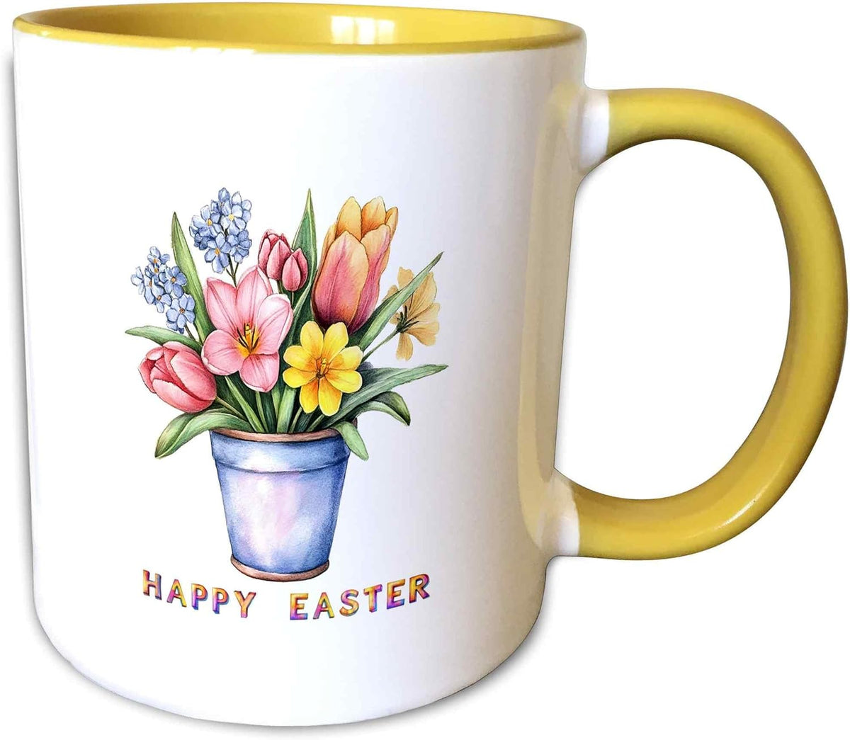 Happy Easter & Bunch Of Colorful Flowers Ceramic Mug