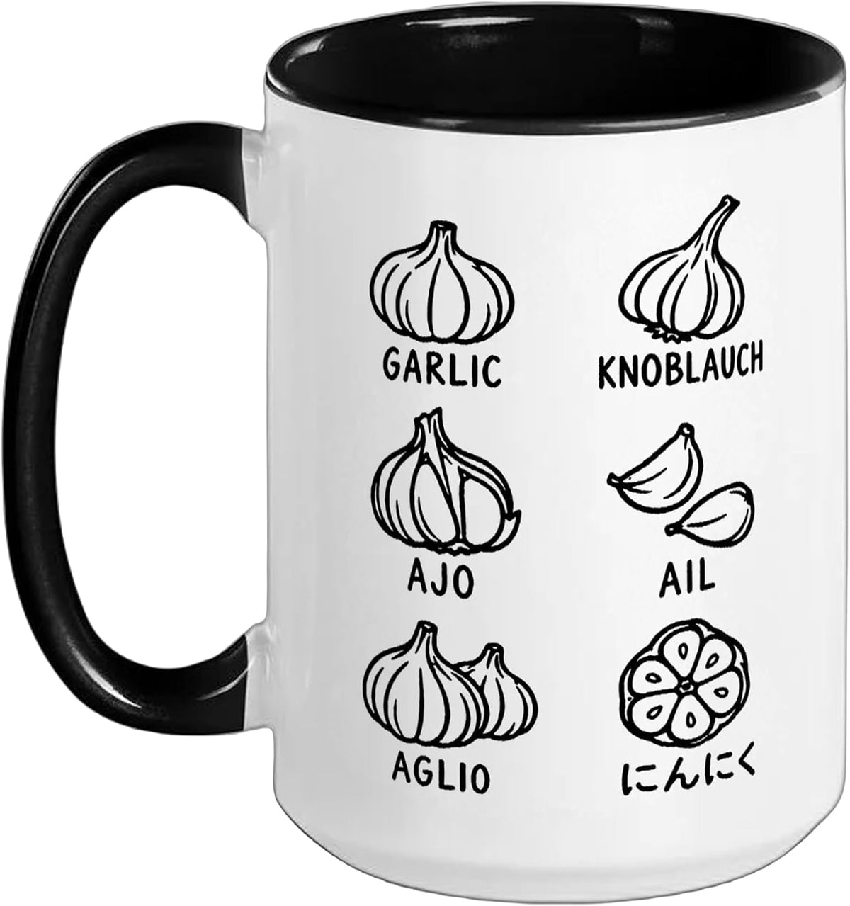 Cute Hand Drawn Garlic Cloves Multilingual Ceramic Mug
